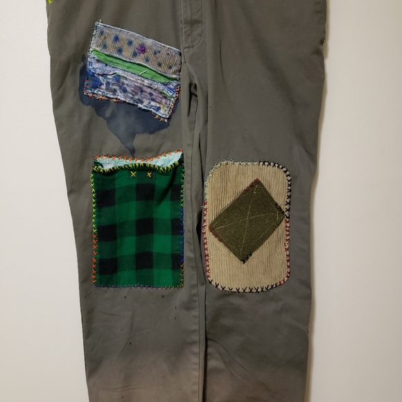 InkBlot Space Hippo Trouser Custom Patchwork Visible Mending Hand Stitched - Picture 7 of 16